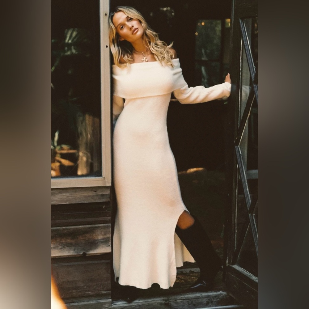 Simone White Off The Shoulder Sweater Maxi Dress